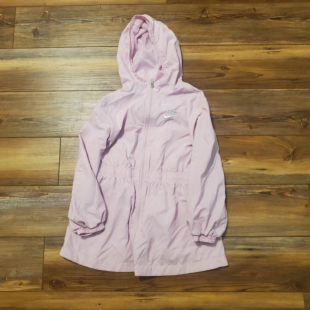 Nike Girls Windrunner Jacket Pink Hooded Windbreaker 6X Just Do It 6-7 Years